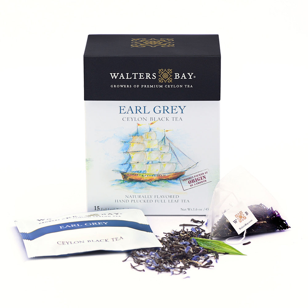 Walters Bay Earl Grey Hot Tea box with an enveloped and tea bag