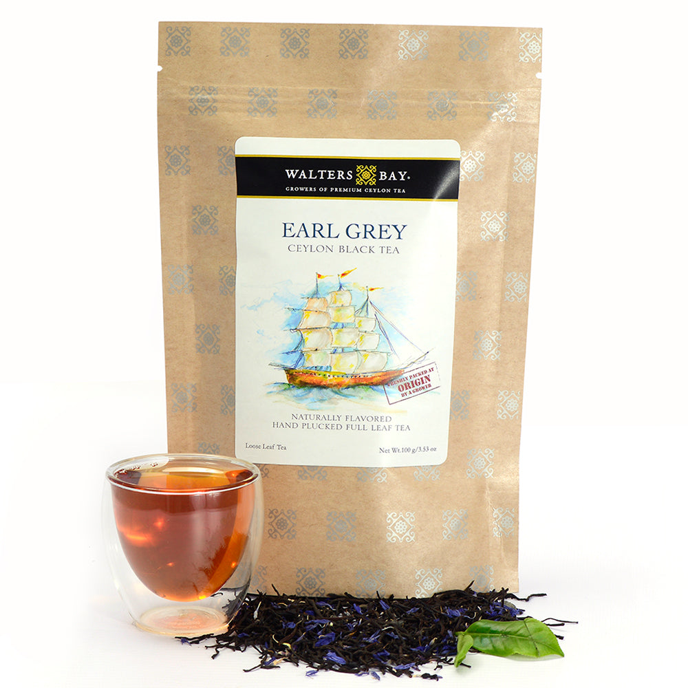 Walters Bay Earl Grey Hot loose leaf tea pouch with cup and loose leaf tea